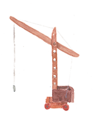 Aquarelle, petite grue de chantier